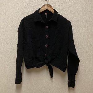 Free People Slub Cotton Tie Front Shirt Small